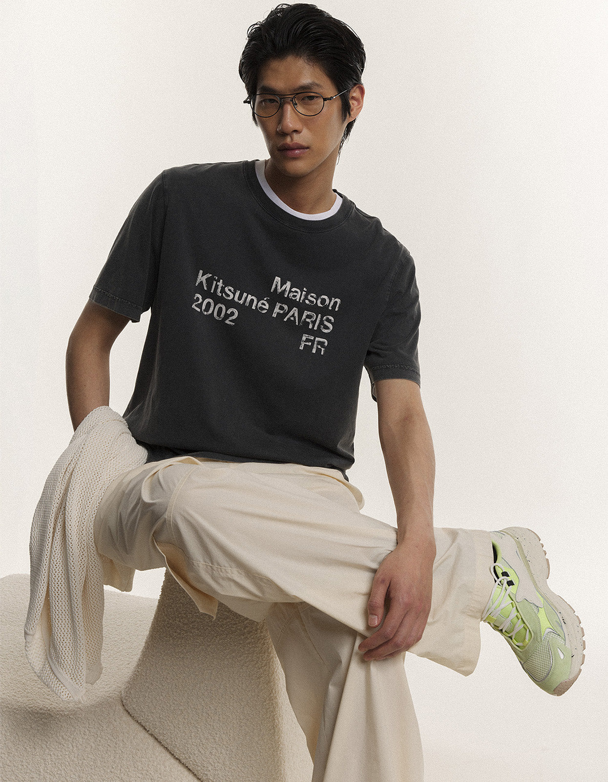 Maison Kitsune 2002 Faded Comfort Tee Shirt - Black Faded