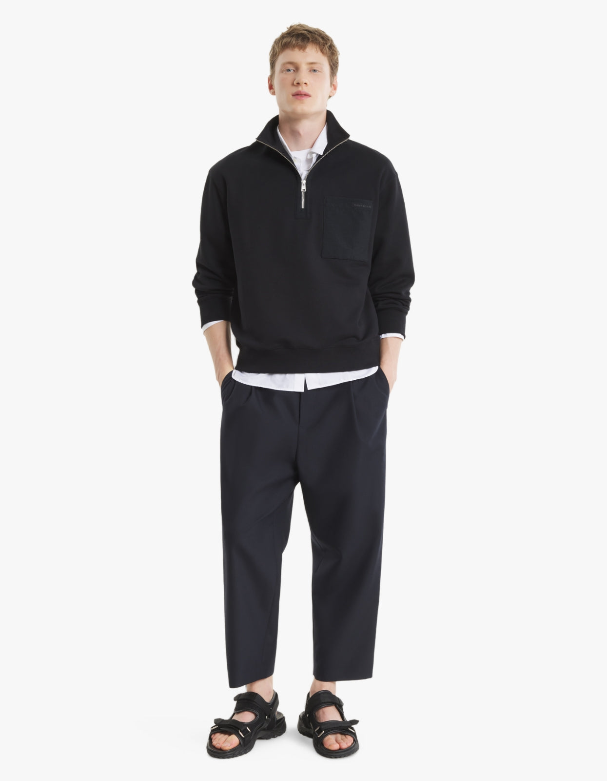 Half Zip Nylon Pocket Sweatshirt - Black