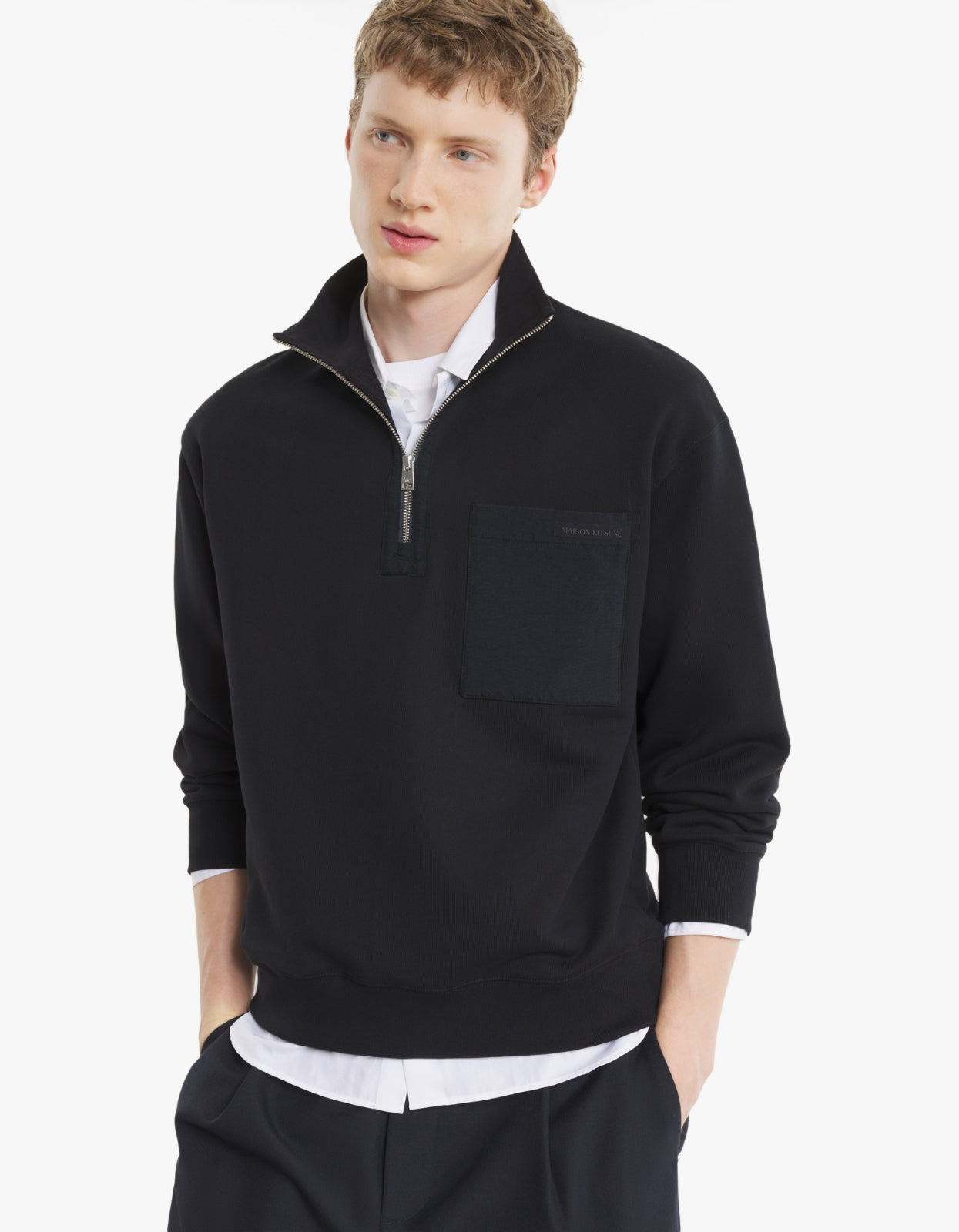 Half Zip Nylon Pocket Sweatshirt - Black