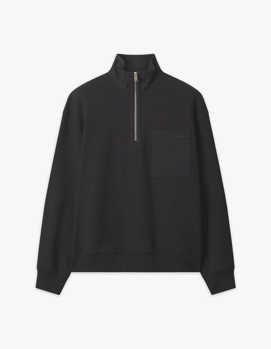 Half Zip Nylon Pocket Sweatshirt - Black