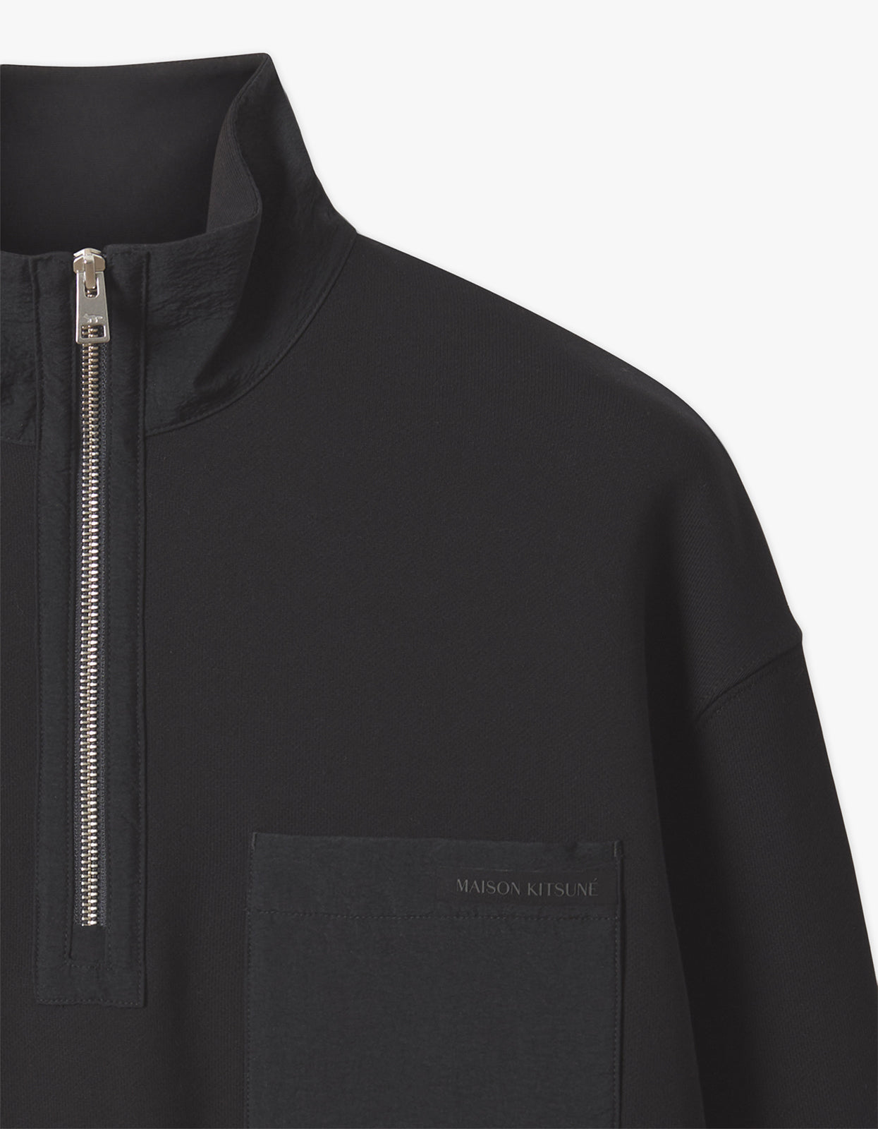 Half Zip Nylon Pocket Sweatshirt - Black