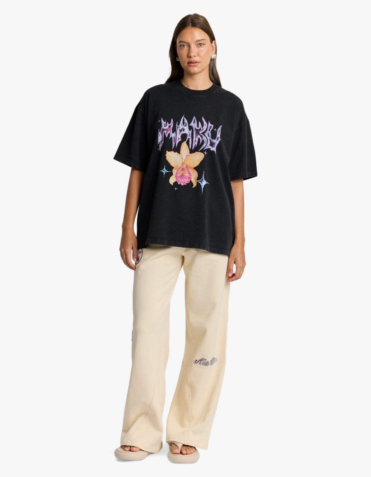 Chrome Flower Snow Wash Oversize Tee - Black Snow Wash