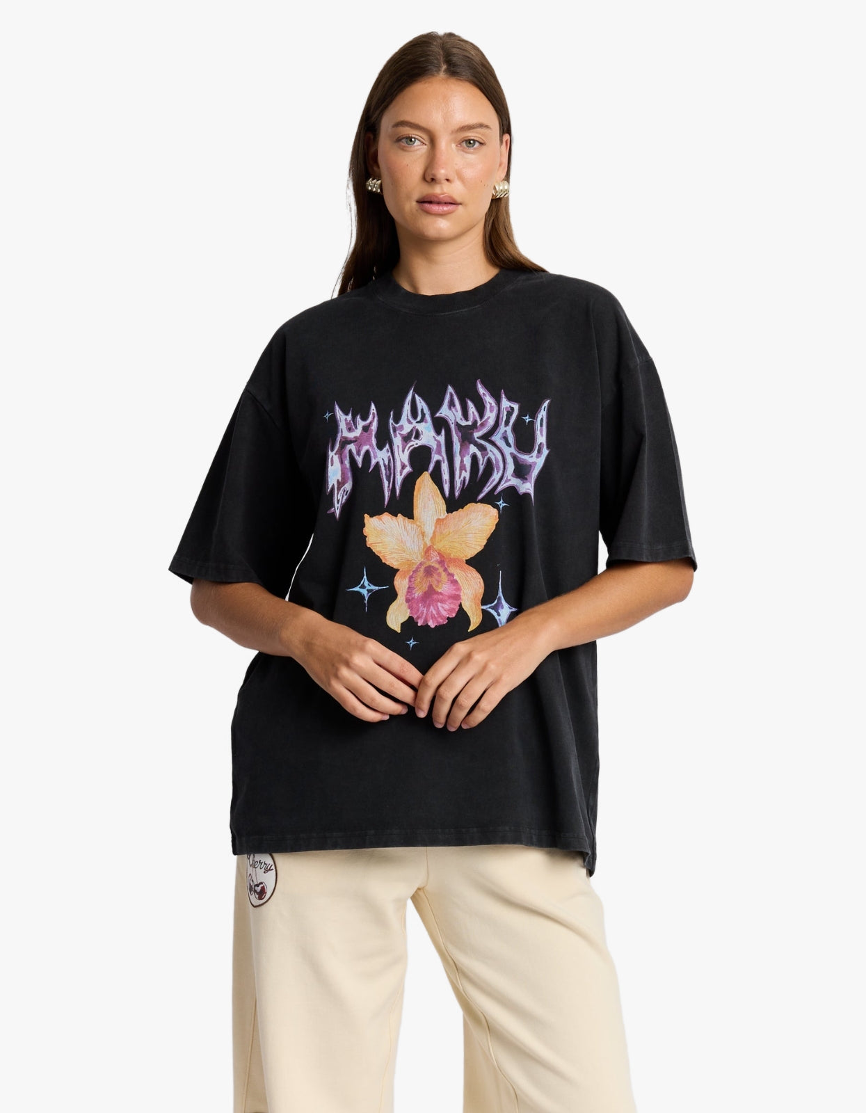 Chrome Flower Snow Wash Oversize Tee - Black Snow Wash
