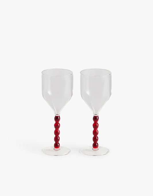 Perle Wine Glasses - Clear/Rouge