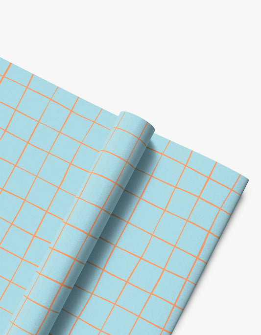 Criss Cross Wrapping Paper - Sky Blue/Orange