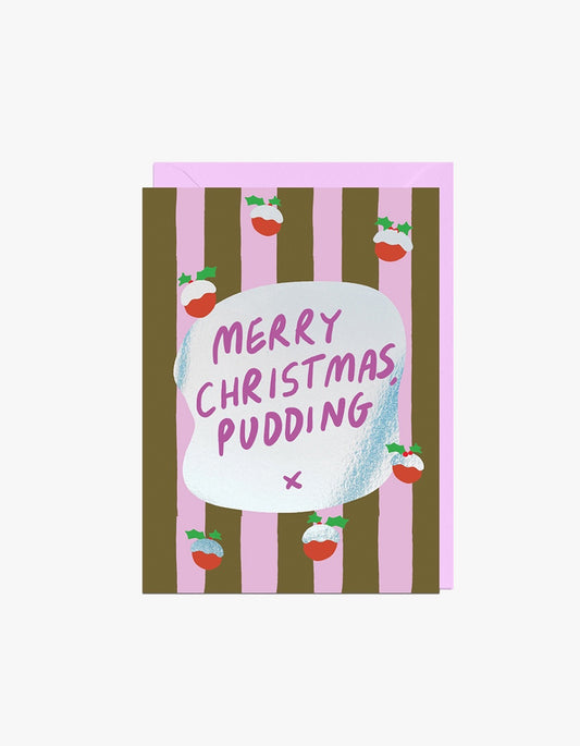 Merry Christmas Pudding Card - Brown