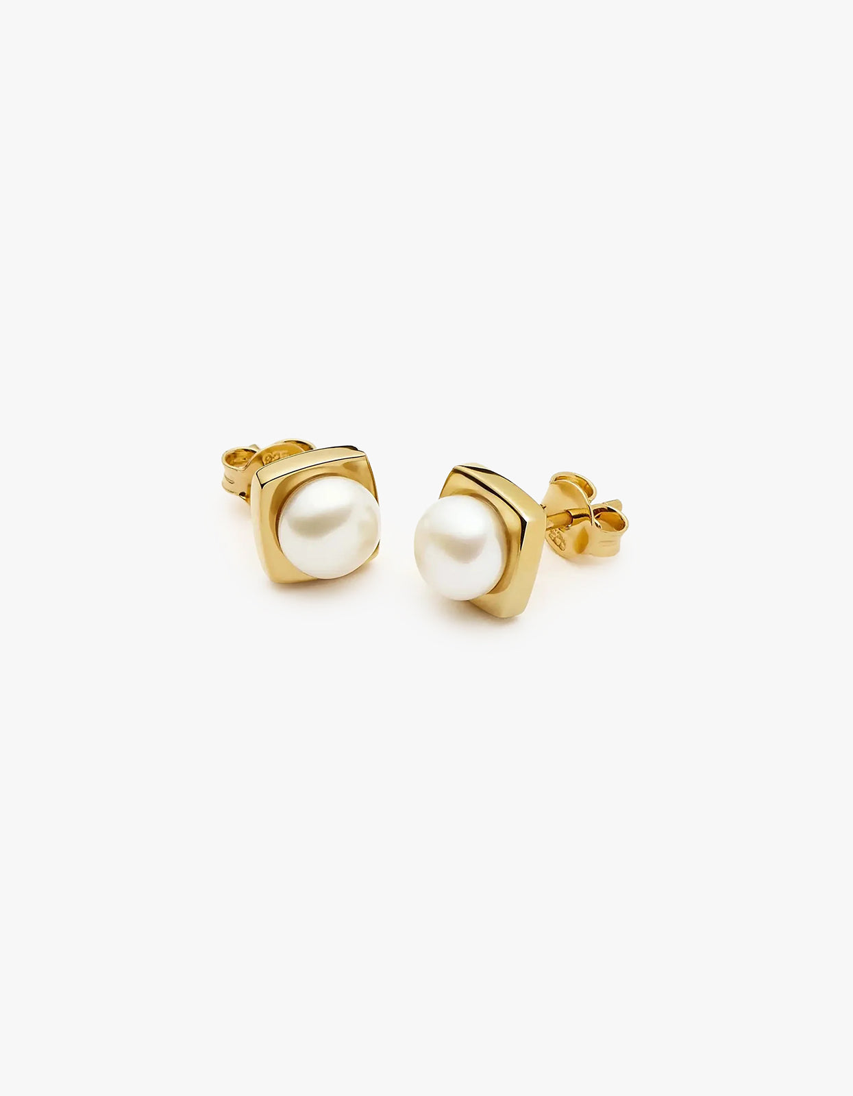 Button Pearl Square Stud Earrings - Gold