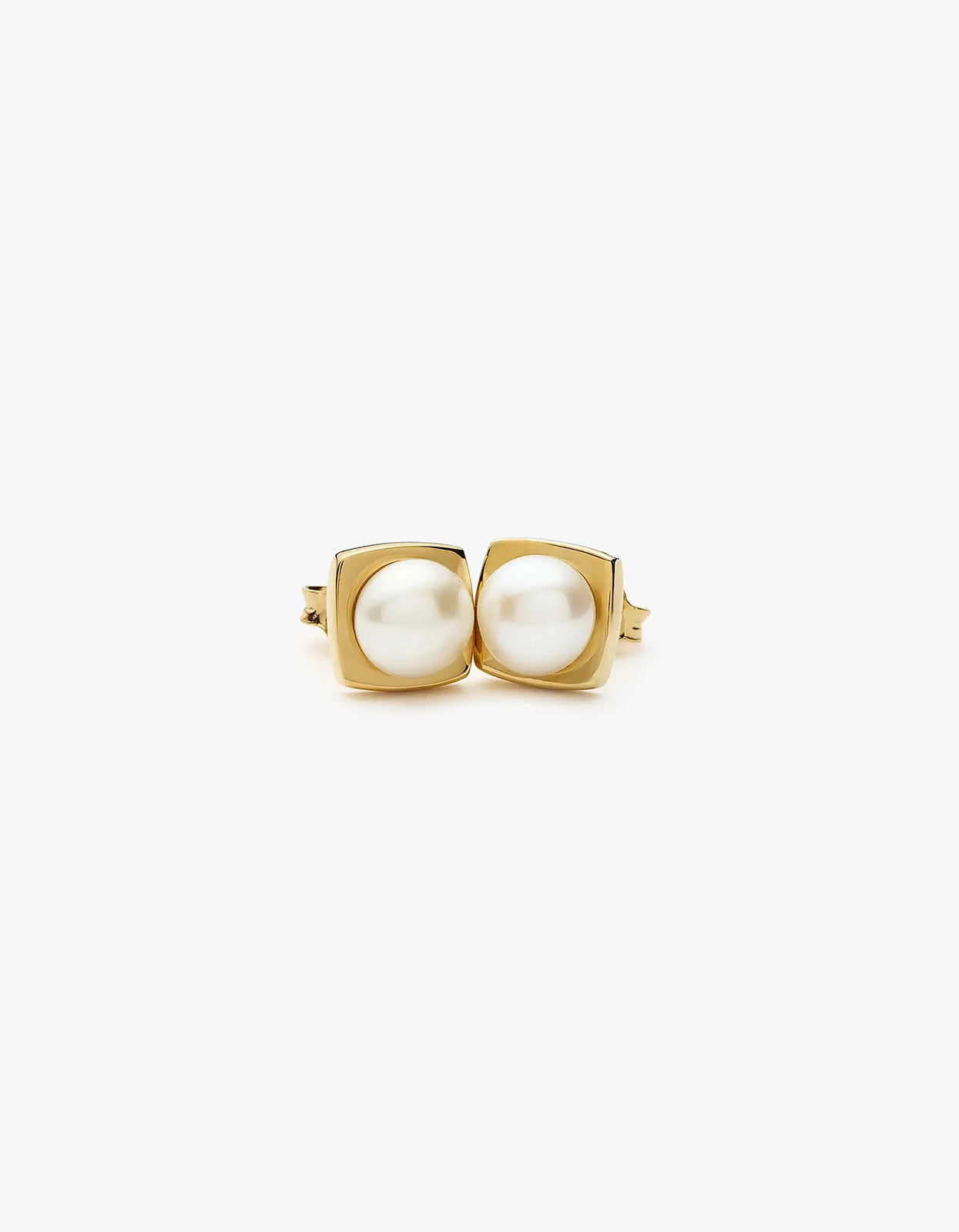 Button Pearl Square Stud Earrings - Gold
