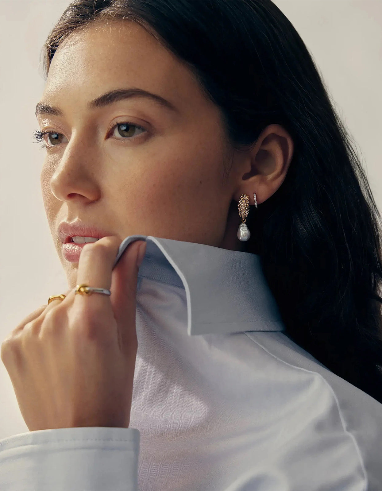Pearl Baya Hoop Drop Earrings - Gold