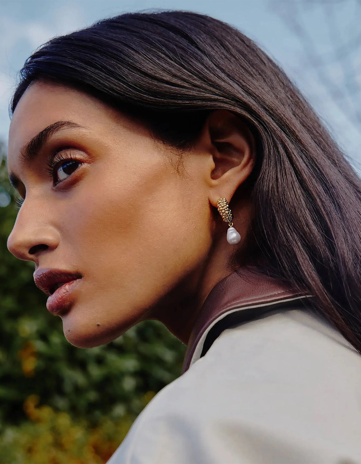Pearl Baya Hoop Drop Earrings - Gold