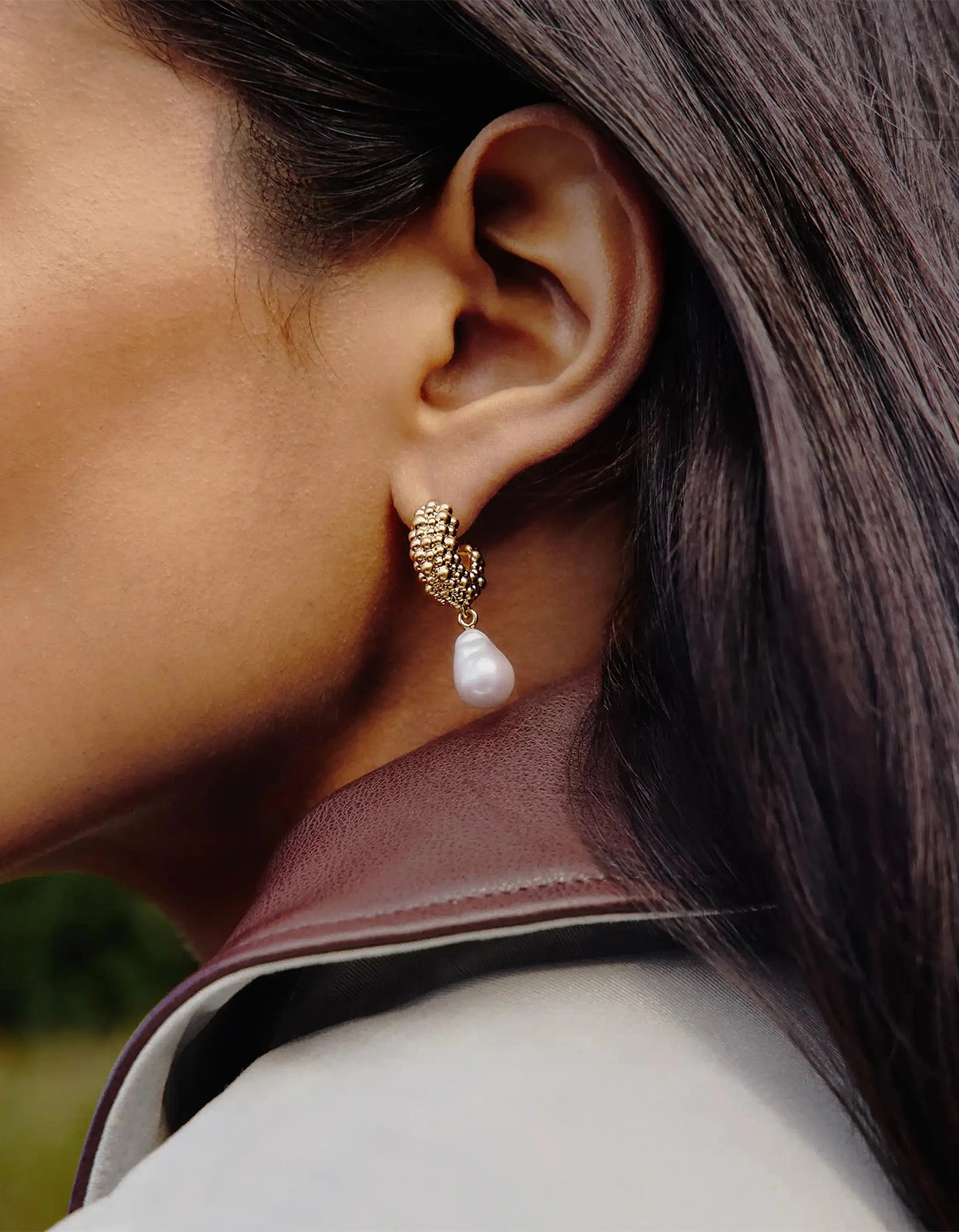 Pearl Baya Hoop Drop Earrings - Gold