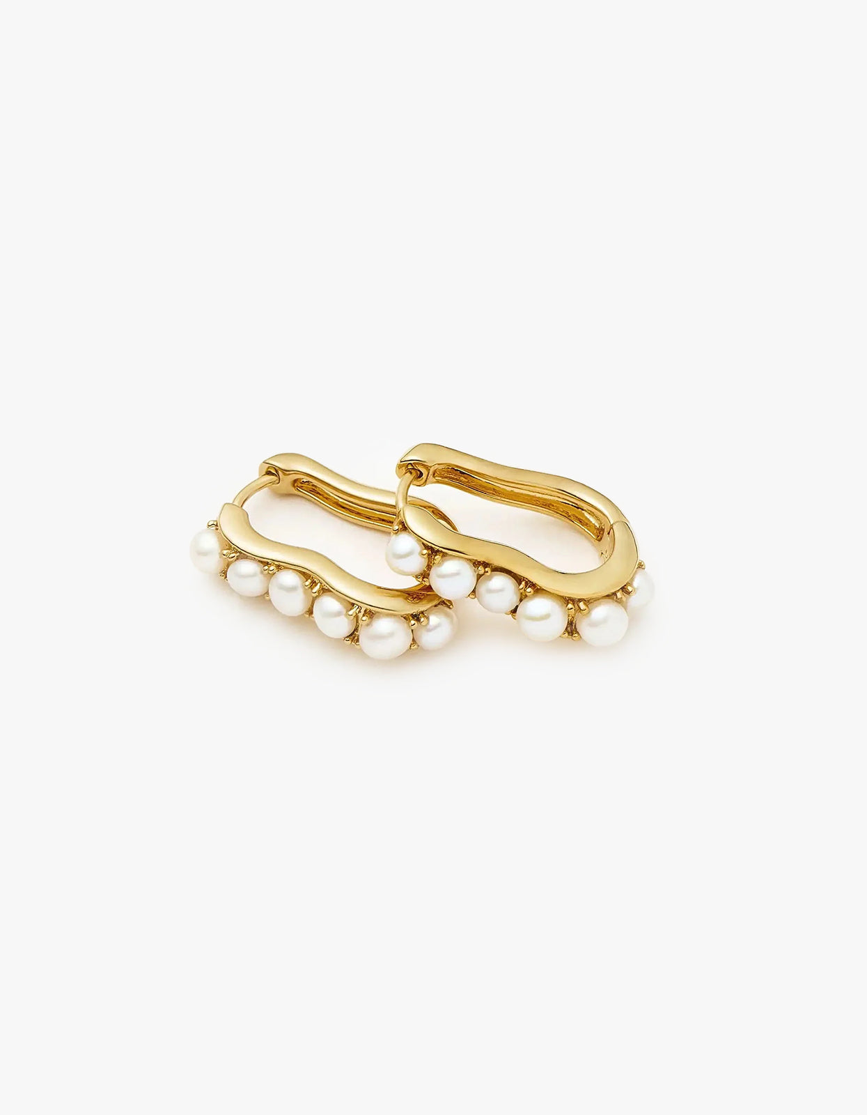 Pearl Wave Small Hoop Earrings - Gold