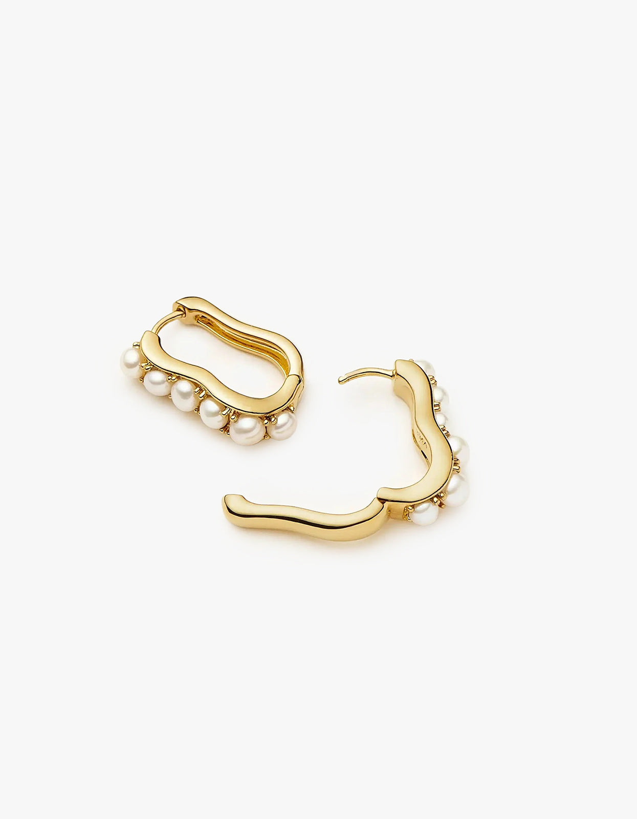 Pearl Wave Small Hoop Earrings - Gold