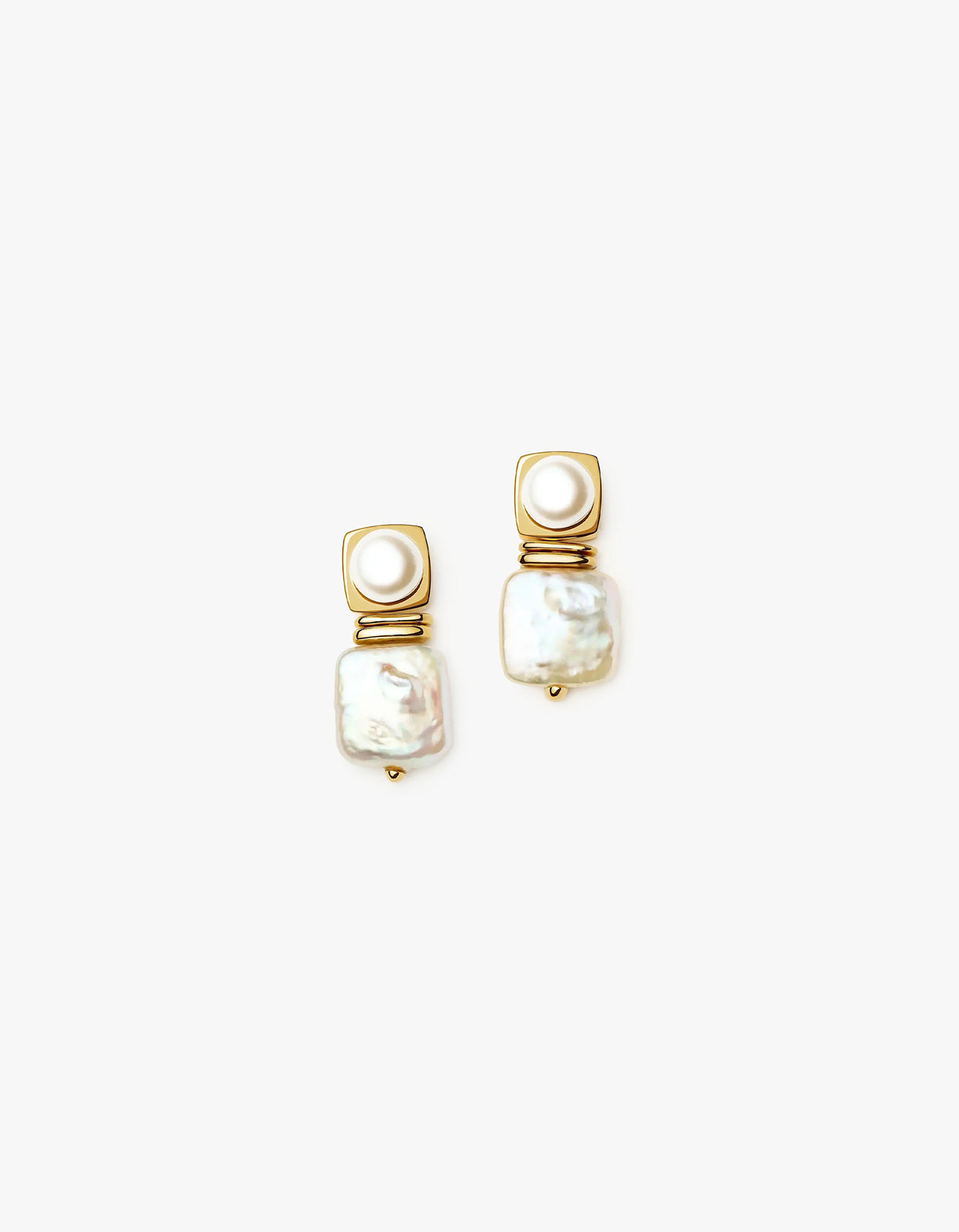 Square Pearl Stud Earrings - Gold