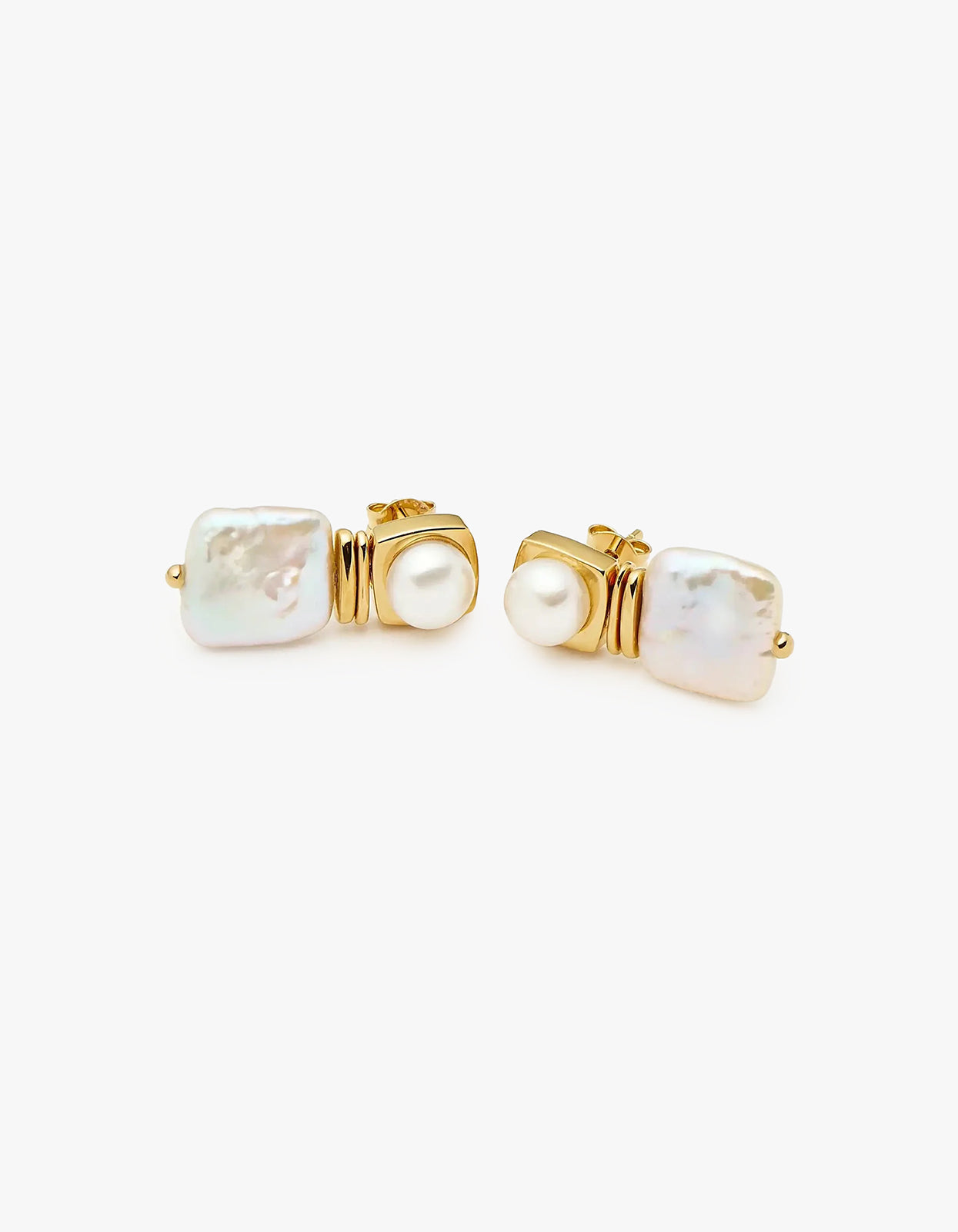 Square Pearl Stud Earrings - Gold