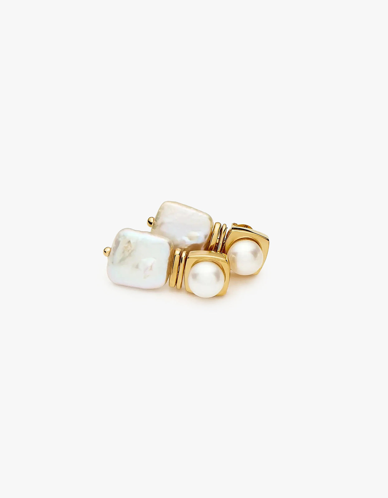 Square Pearl Stud Earrings - Gold