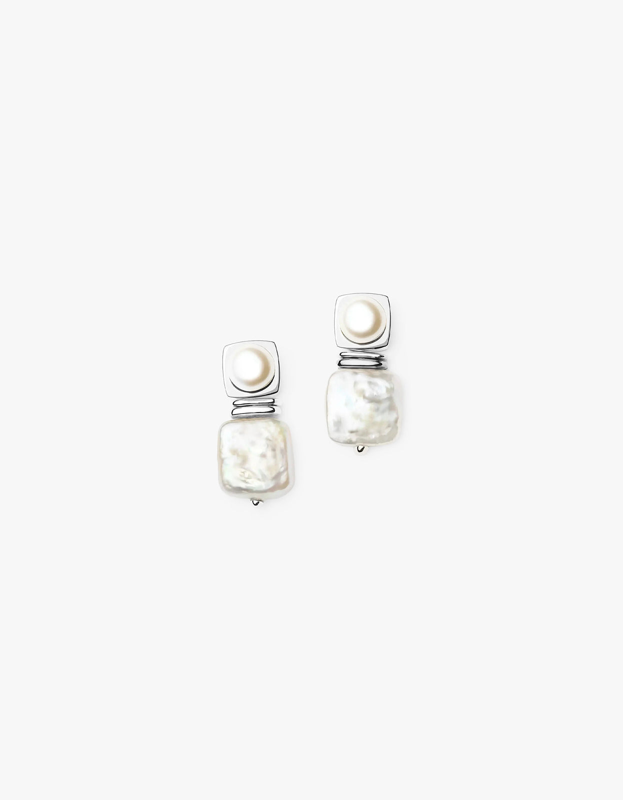 Square Pearl Stud Earrings - Silver