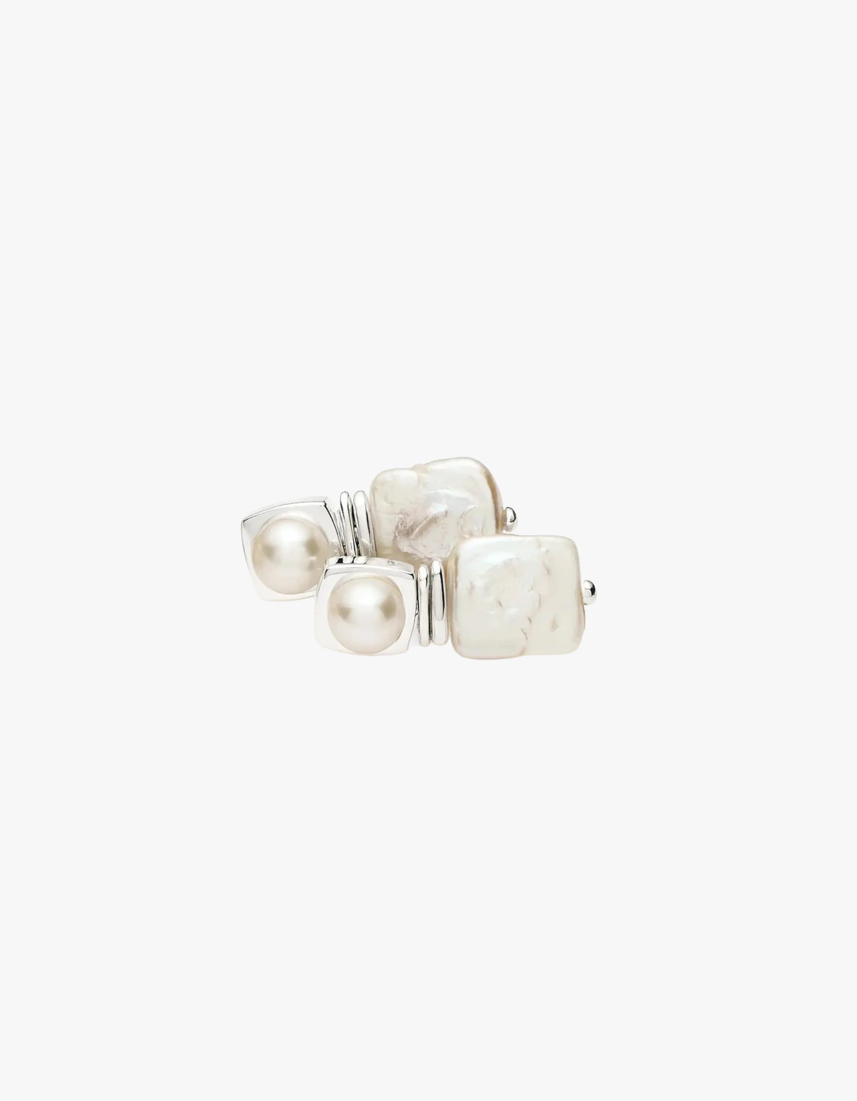 Square Pearl Stud Earrings - Silver