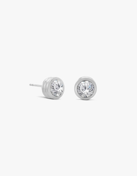 Strata Solitaire Earrings - Silver / White Topaz