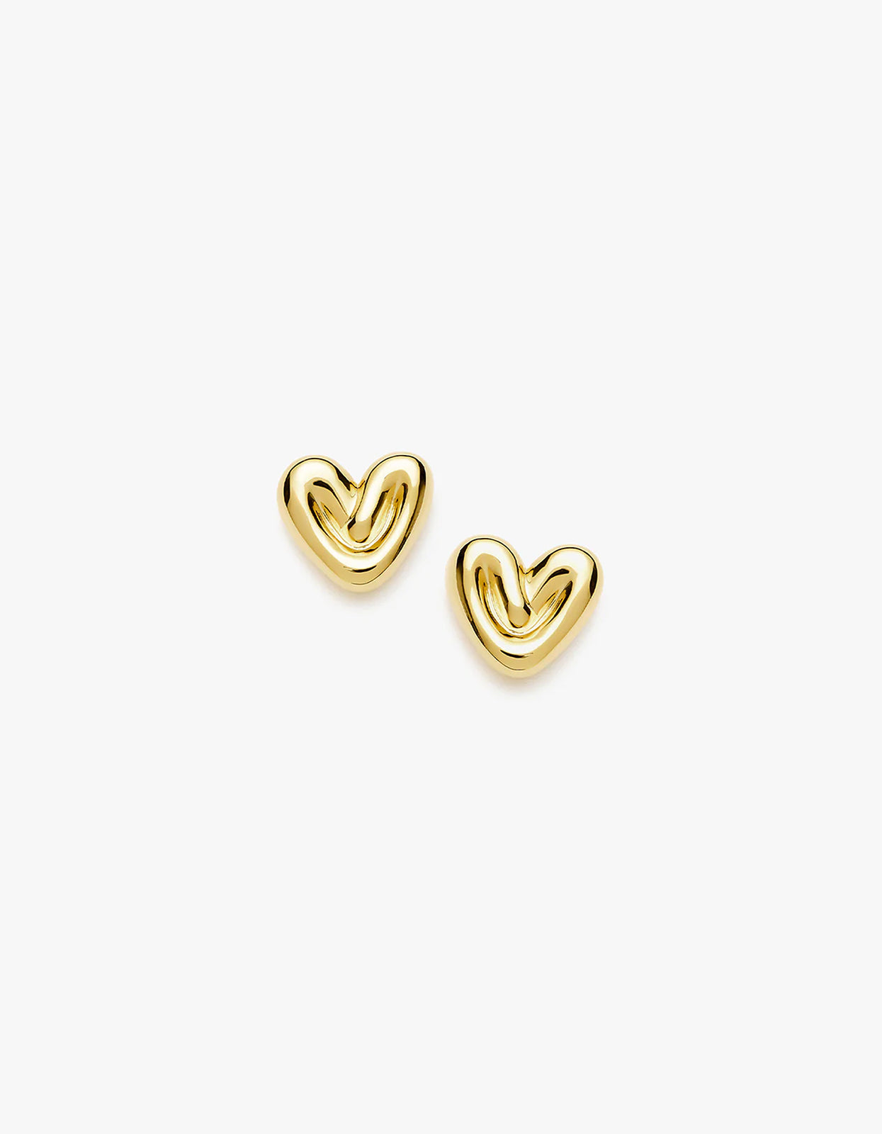 Puffy Heart Stud Earrings - Gold