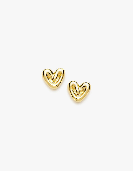 Puffy Heart Stud Earrings - Gold