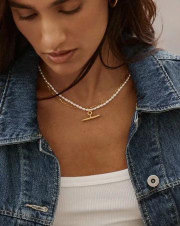 Harris Reed Pearl T-Bar Necklace - Gold