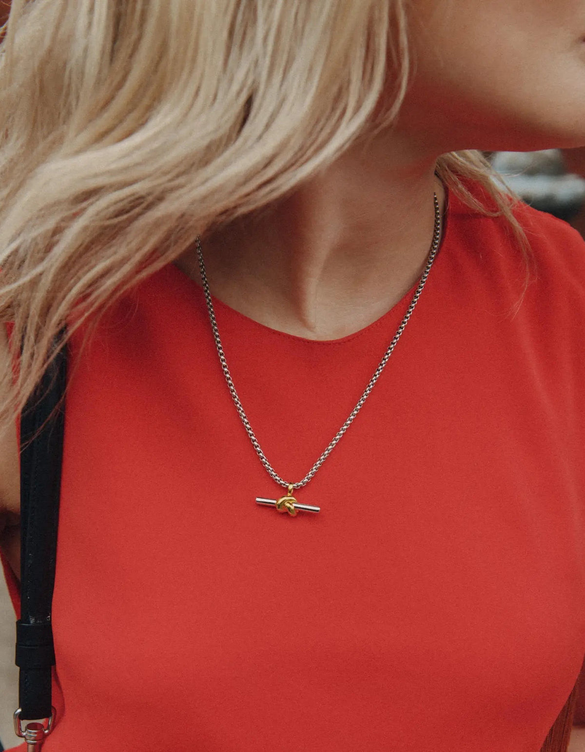 Lucy Williams Chunky Knot T-Bar Necklace - Mixed Metal
