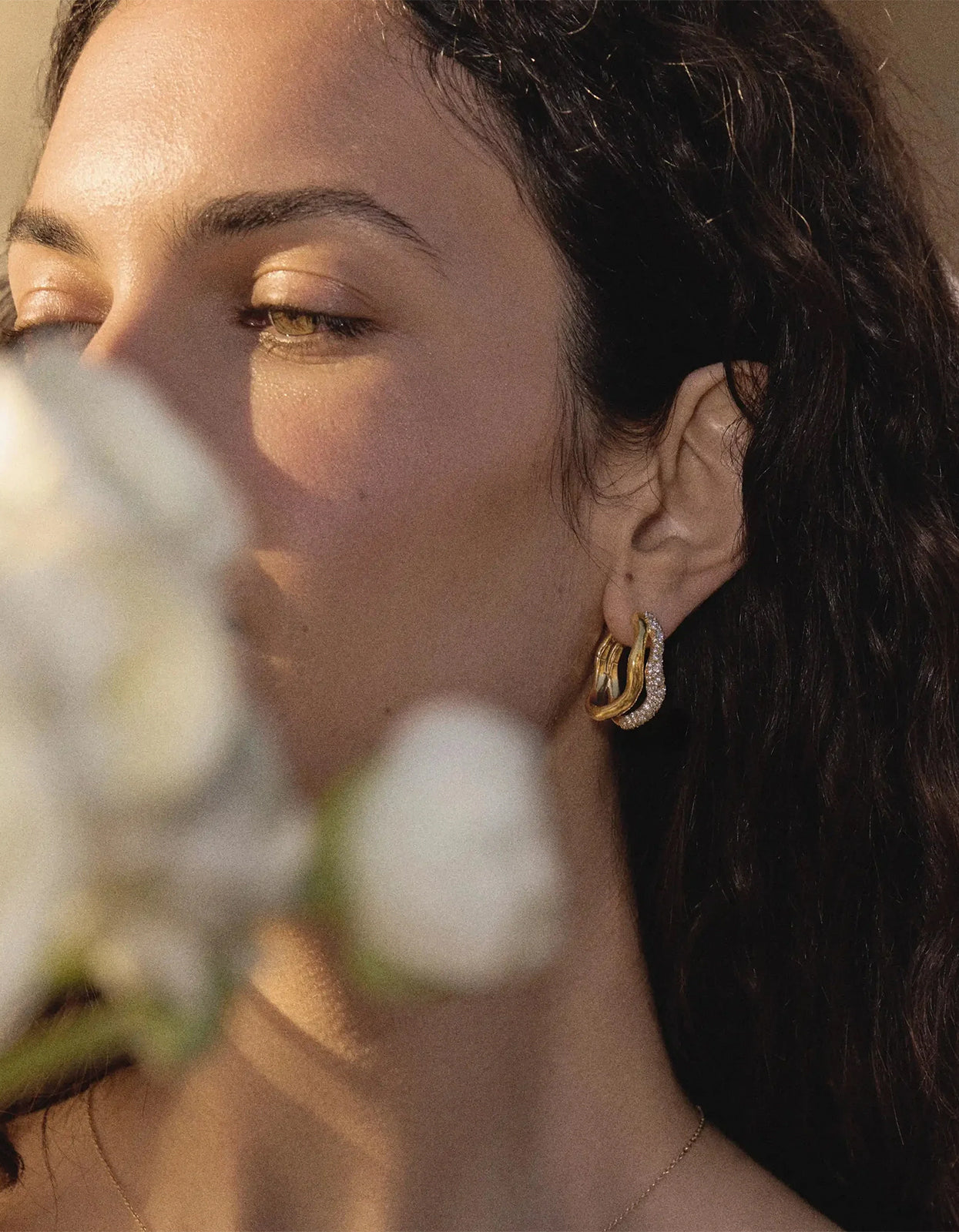 Medium Molten Snow Double Hoop Earrings - Gold