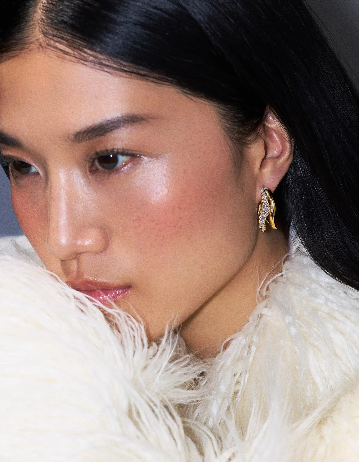 Medium Molten Snow Double Hoop Earrings - Gold