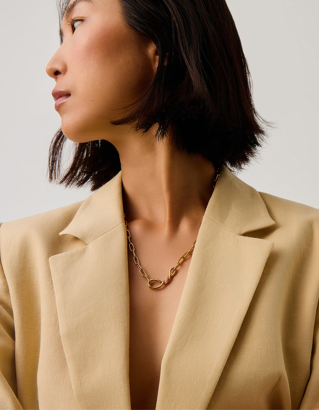 Molten Snow Paperclip Chain Necklace - Gold