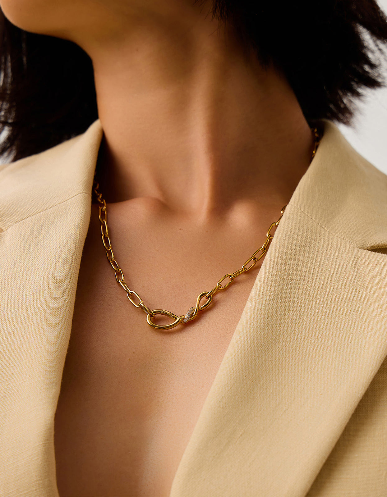 Molten Snow Paperclip Chain Necklace - Gold
