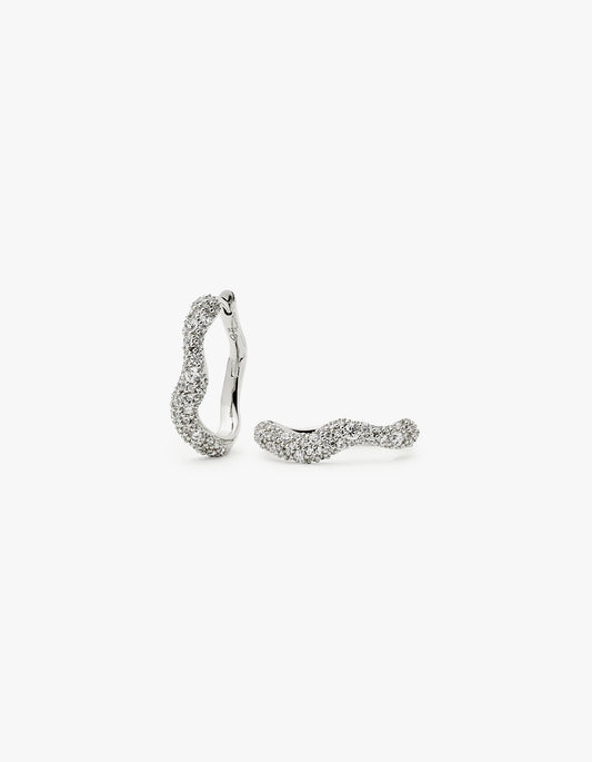 Small Molten Snow Hoop Earrings - Silver