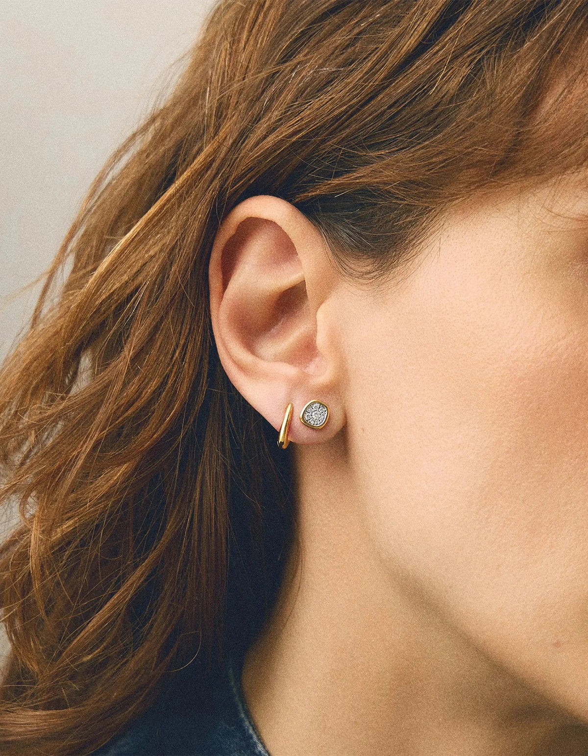 Molten Soft Square Pave Stud Earrings - Gold