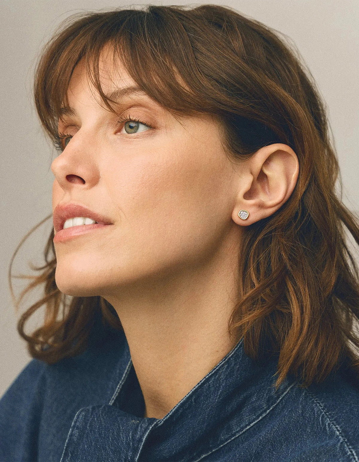Molten Soft Square Pave Stud Earrings - Gold