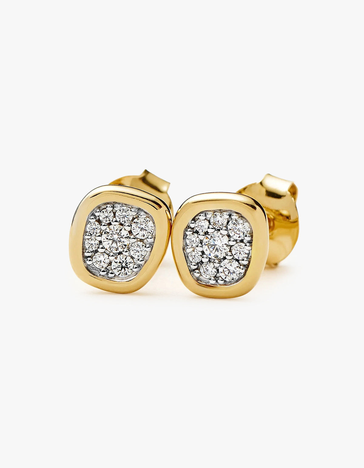 Molten Soft Square Pave Stud Earrings - Gold