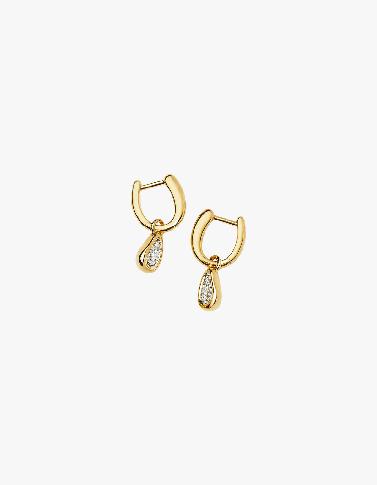 Molten Teardrop Pave Charm Hoop Earrings - Gold