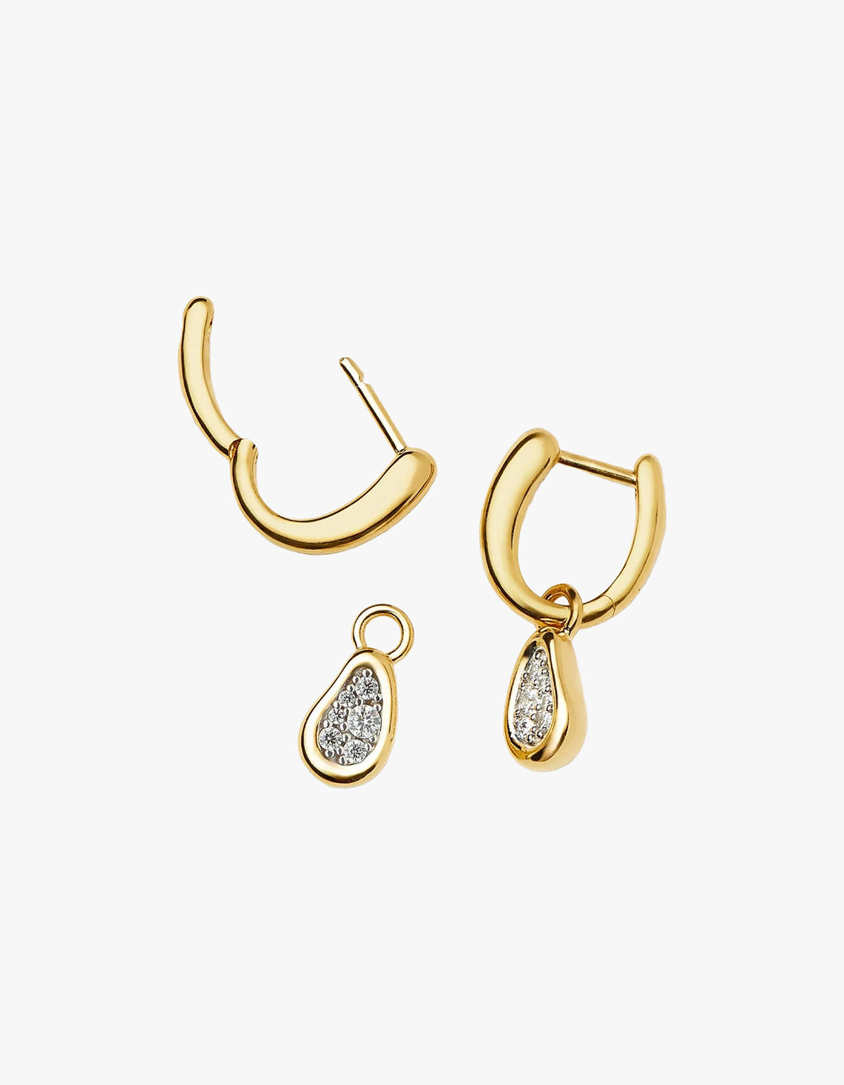 Molten Teardrop Pave Charm Hoop Earrings - Gold