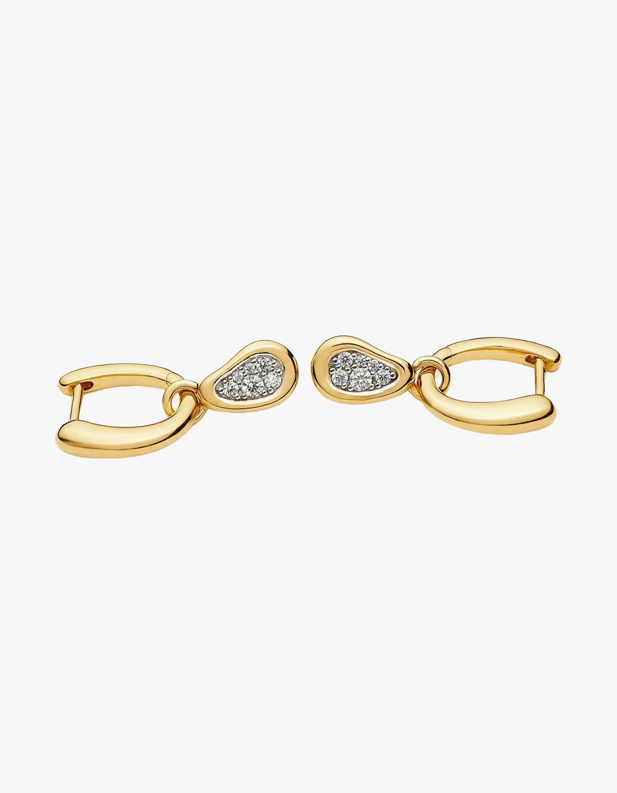 Molten Teardrop Pave Charm Hoop Earrings - Gold