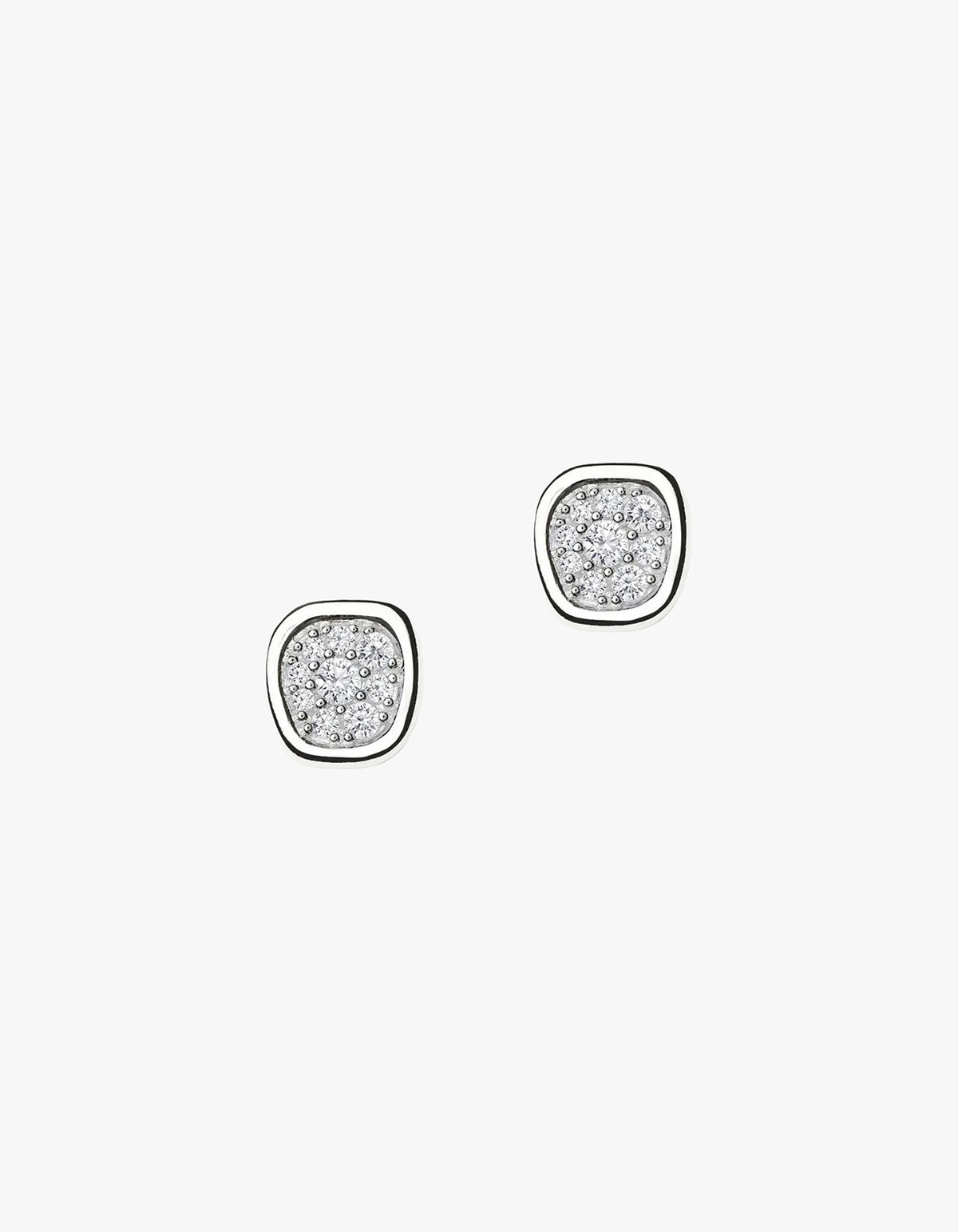 Molten Soft Square Pave Stud Earrings - Silver