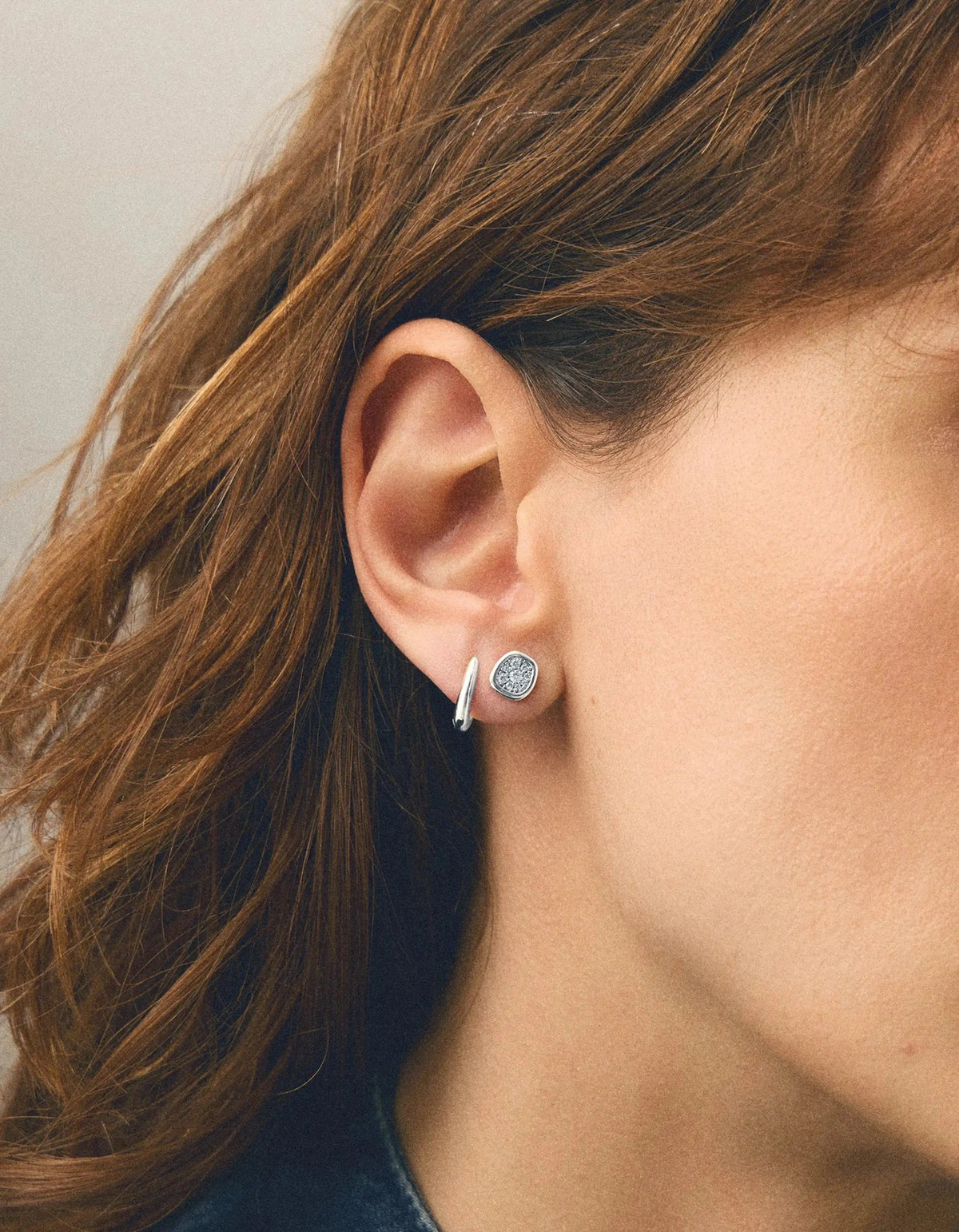 Molten Soft Square Pave Stud Earrings - Silver