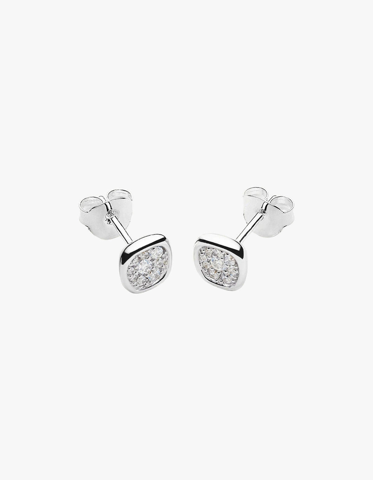 Molten Soft Square Pave Stud Earrings - Silver