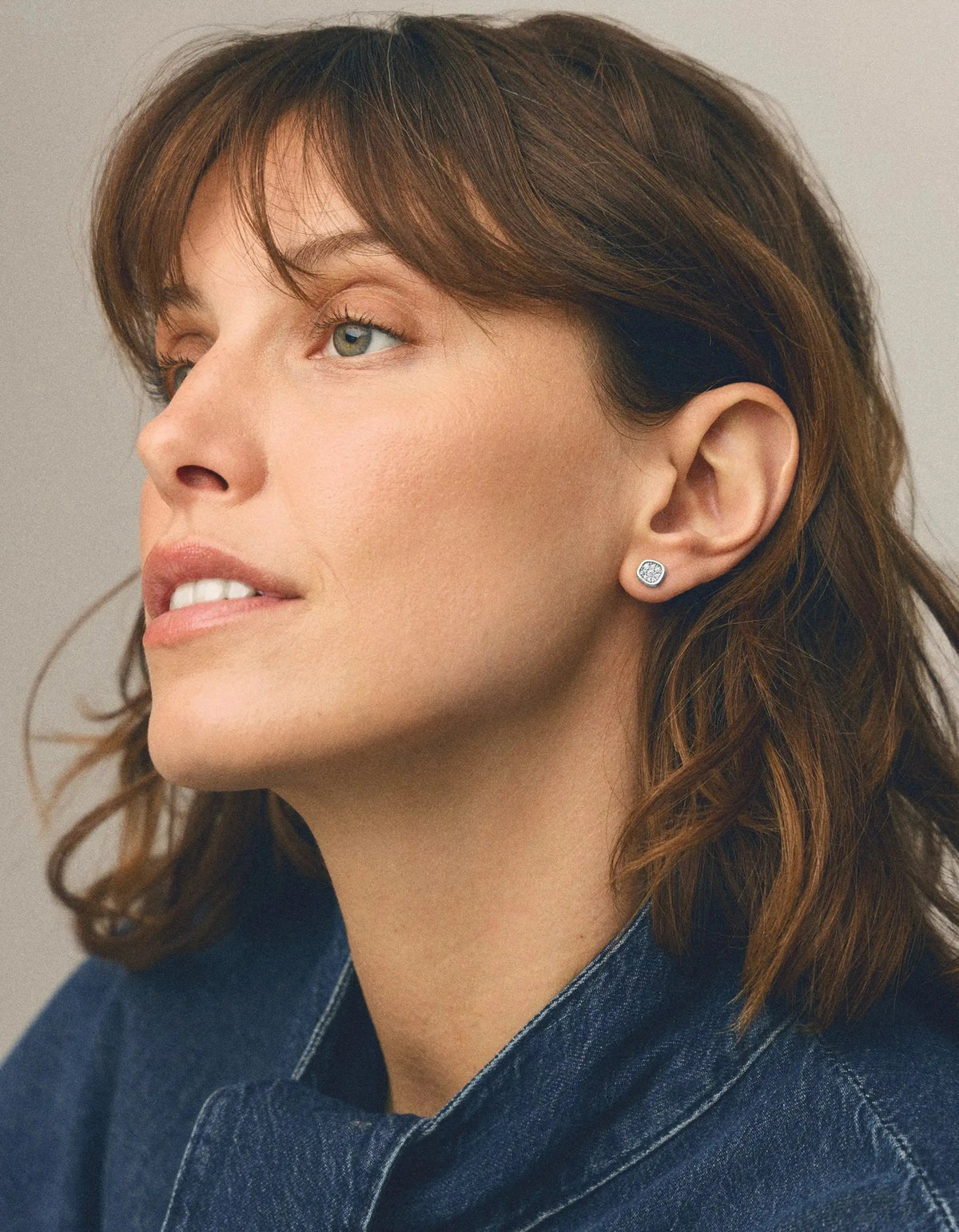 Molten Soft Square Pave Stud Earrings - Silver
