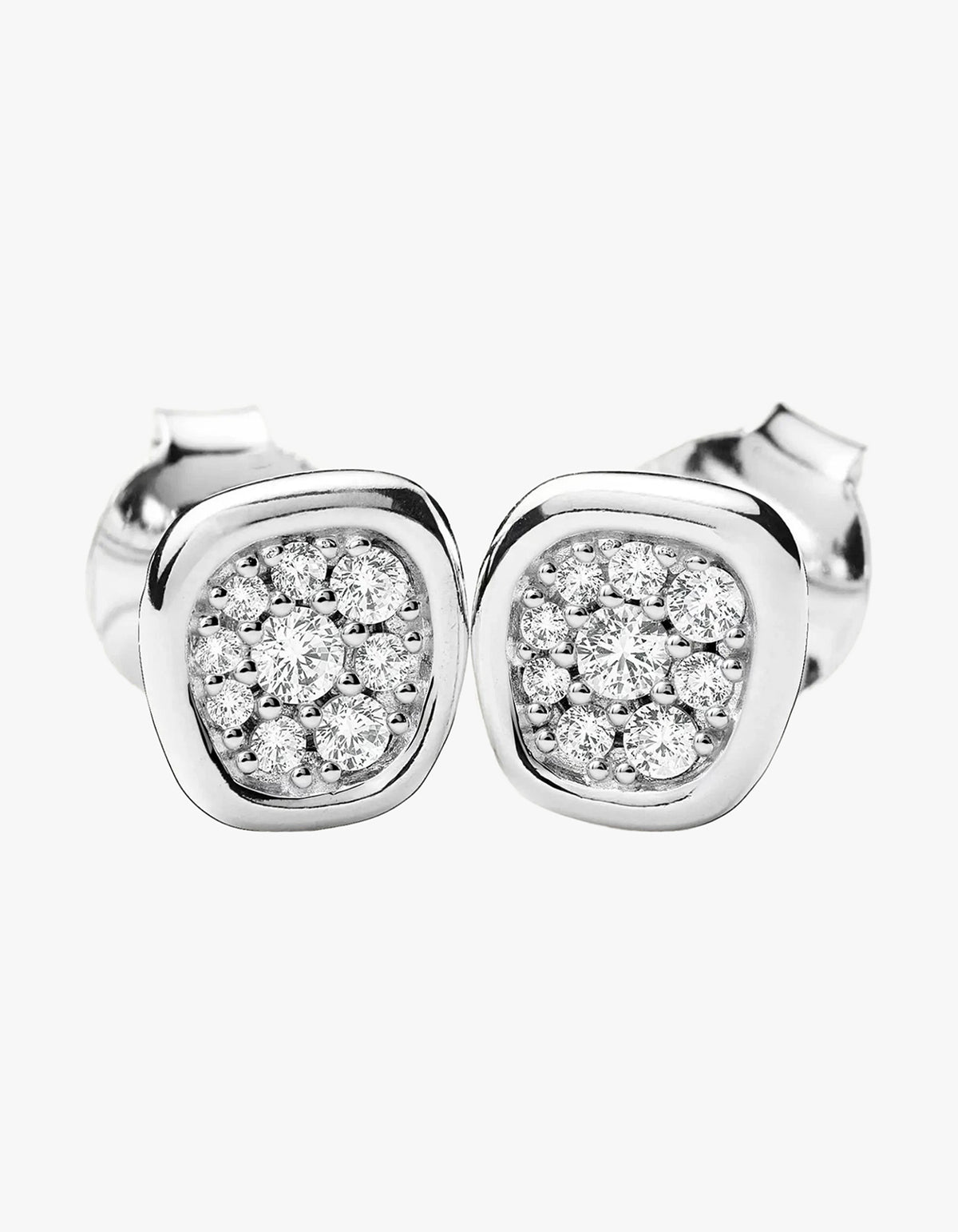 Molten Soft Square Pave Stud Earrings - Silver