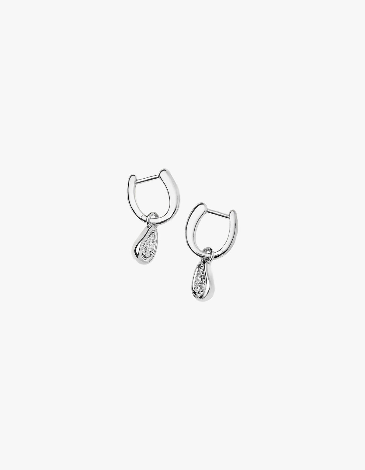 Molten Teardrop Pave Charm Hoop Earrings - Silver