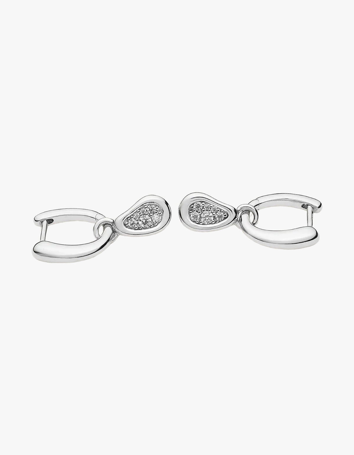 Molten Teardrop Pave Charm Hoop Earrings - Silver