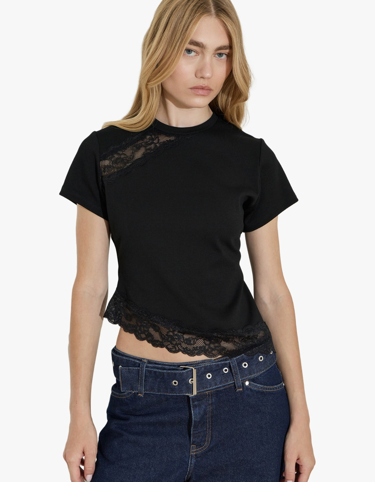 Lace Trimmed Baby Tee - Black