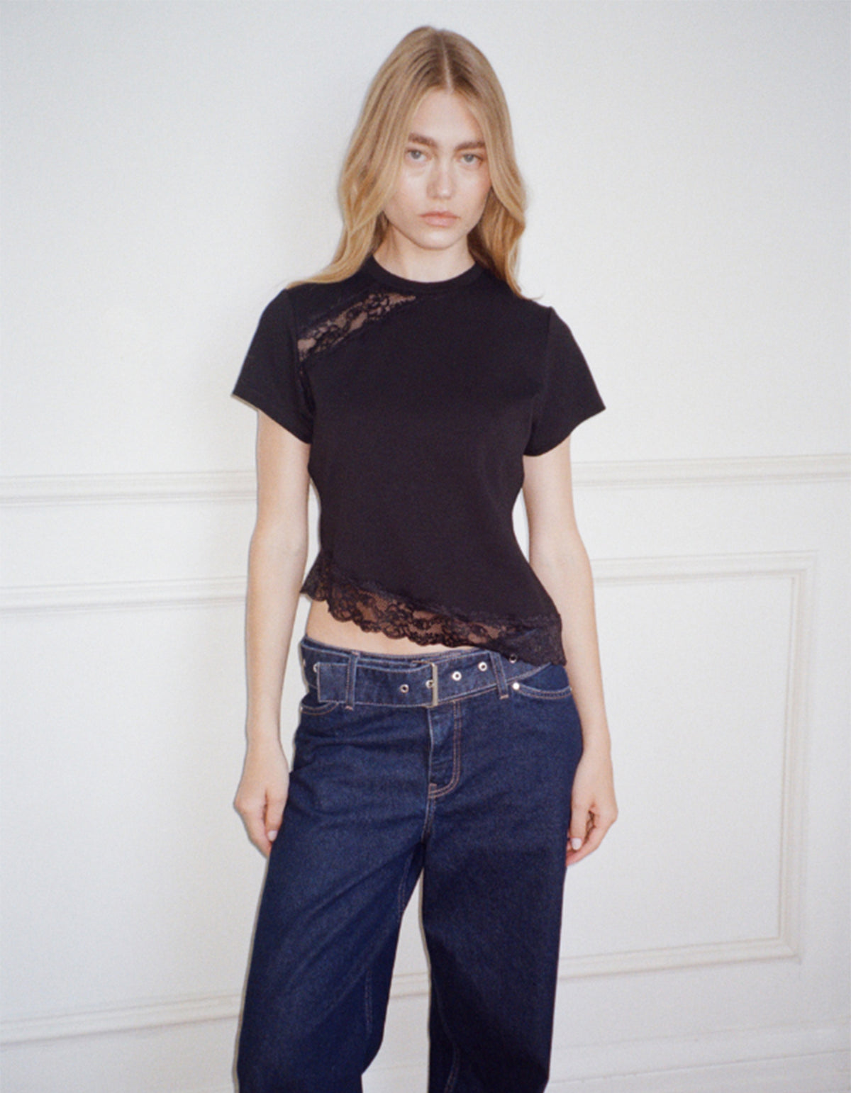 Lace Trimmed Baby Tee - Black