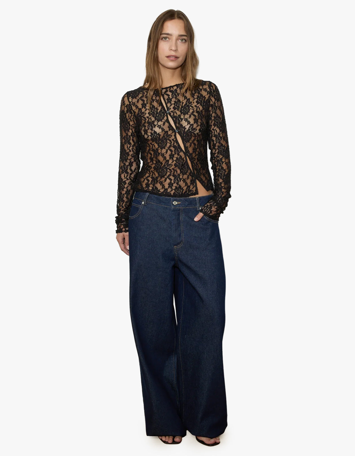 Asymmetric Lace Top - Black