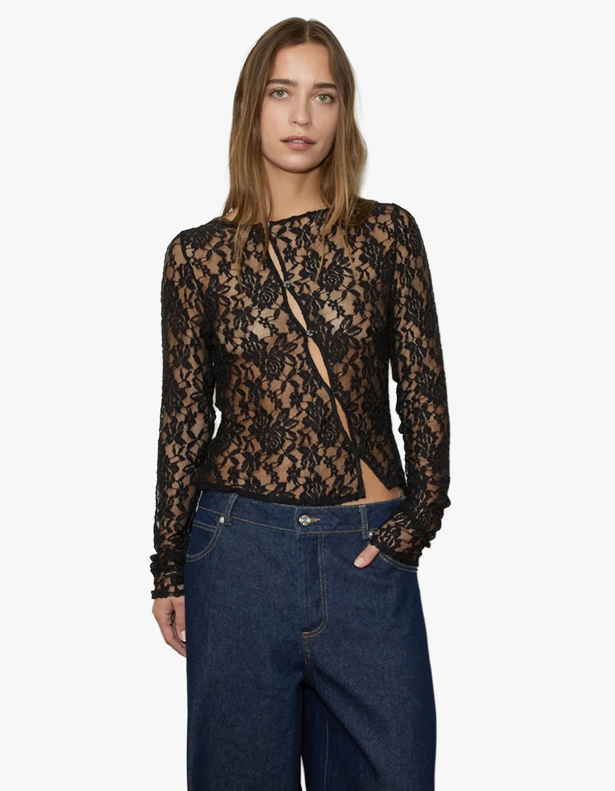 Asymmetric Lace Top - Black