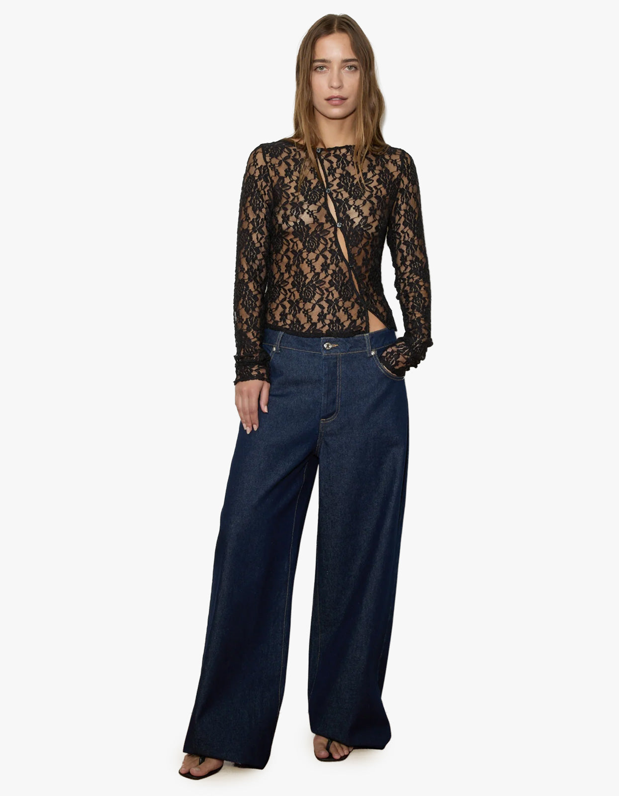 Asymmetric Lace Top - Black